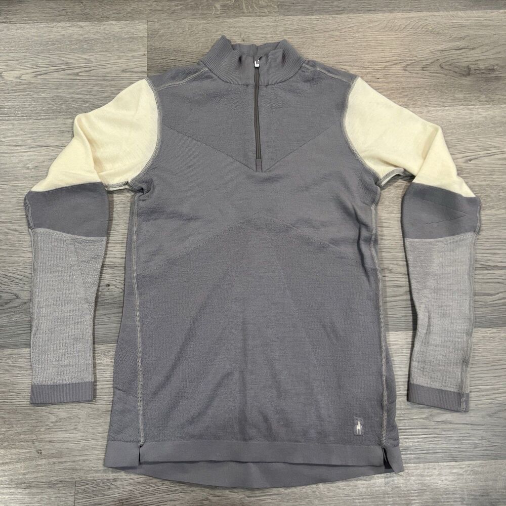 Smartwool Intraknit 250 Thermal Merino BaseLayer Gray Colorblock 1/4 Zip Large